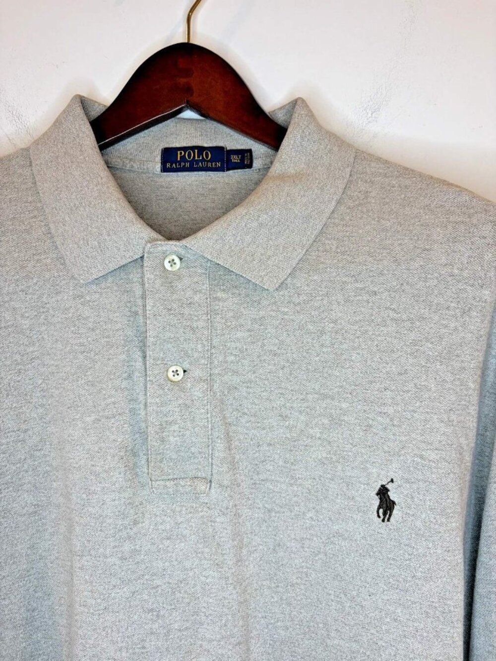 Polo Ralph Lauren Long Sleeve Polo Shirt Mens 3XLT Gray/Beige Big Tall Pony Mesh